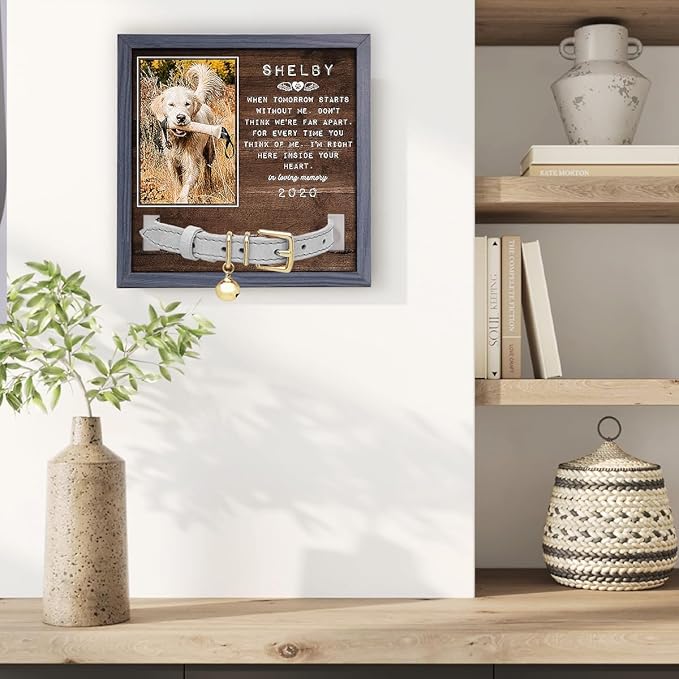 Pawfect House I'm Right Here Inside Your Heart, Personalized Pet Loss Sign (9x9IN) With Collar Holder, Dog Memorial Gifts for Loss of Dog, Bereavement Gifts Ideas, Pet Memorial Picture Frame
