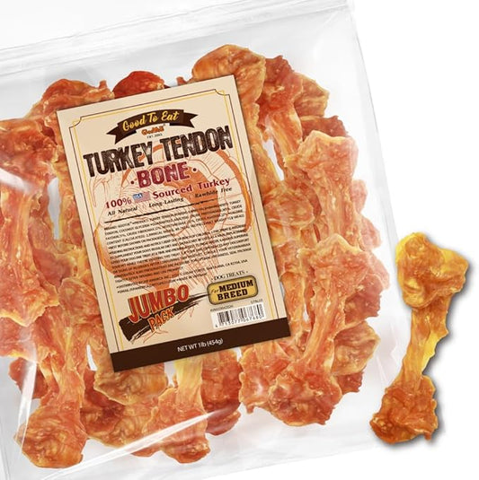 Gootoe Turkey Tendon Dog Treats, Bone (M) 1 lb, USA-Sourced Turkey Tendon, Natural Snack, Premium Puppy Chews, Hypoallergenic, Rawhide Free, Reseal Value Bag, Size for Medium Dogs