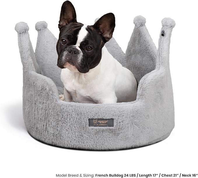 NANDOG Pet Gear Crown Cozy Round Dog & Cat Bed Collection Washable Indoor Pet Bed for Small Breeds-Soft Bed Fits in Crate or Kennel-Made of Ultra Soft Micro-Plush Material (Royal Light Gray Prive 18")