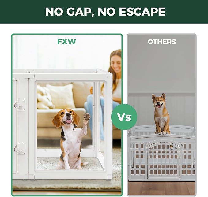 FXW AuraSpace Acrylic Indoor Dog Playpen for Medium Dogs, 35 Inch, 8 Panels, White