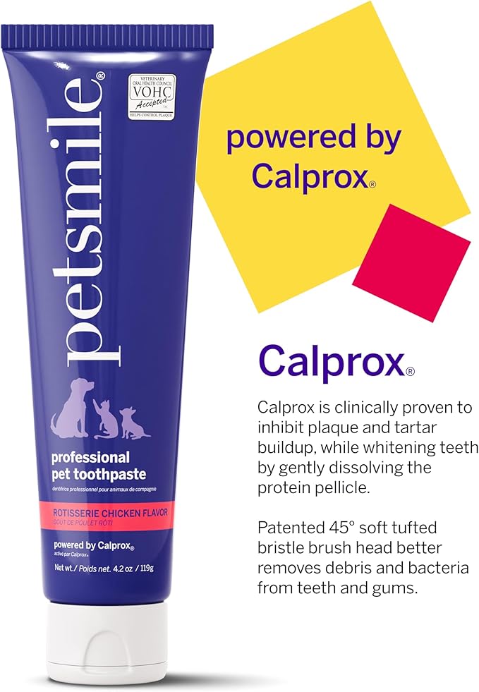 Petsmile Professional Pet Toothpaste for Cats & Dogs - Only VOHC Accepted Toothpaste - Clinically Proven to Control Plaque & Tartar Calprox Formula (Rotisserie Chicken, 4.2 Oz)