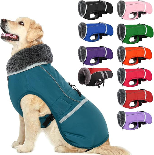 QBLEEV Warm Dog Coat Reflective Winter Jacket, Waterproof Windproof Dog Turtleneck Clothes for Cold Weather, Thicken Fleece Lining Pet Outfit, Adjustable Pet Vest Apparel for Small Medium Large Dogs