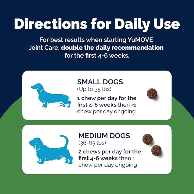 YuMOVE Hip & Joint Supplement for Dogs - With Glucosamine Chondroiton, Green Lipped Mussel , Hyaluronic Acid, and Omega 3 Joint Supplement for Stiffness and Mobility - 60 Chews (Small/Medium Dogs)