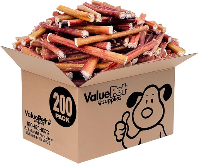 ValueBull Bully Sticks for Dogs, Medium 6 Inch, 200 Count Bulk Pack - All Natural Dog Treats, 100% Beef Pizzles, Single Ingredient