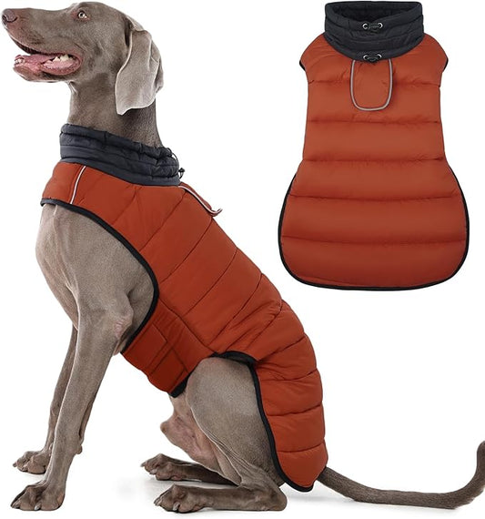 IDOMIK Dog Winter Coat, Warm Waterproof Dog Puffer Jacket with Harness Hole, Adjustable Reflective Snow Jacket Vest with Turtleneck, Pet Cold Weather Coats for Large Dogs,Caramel,3XL