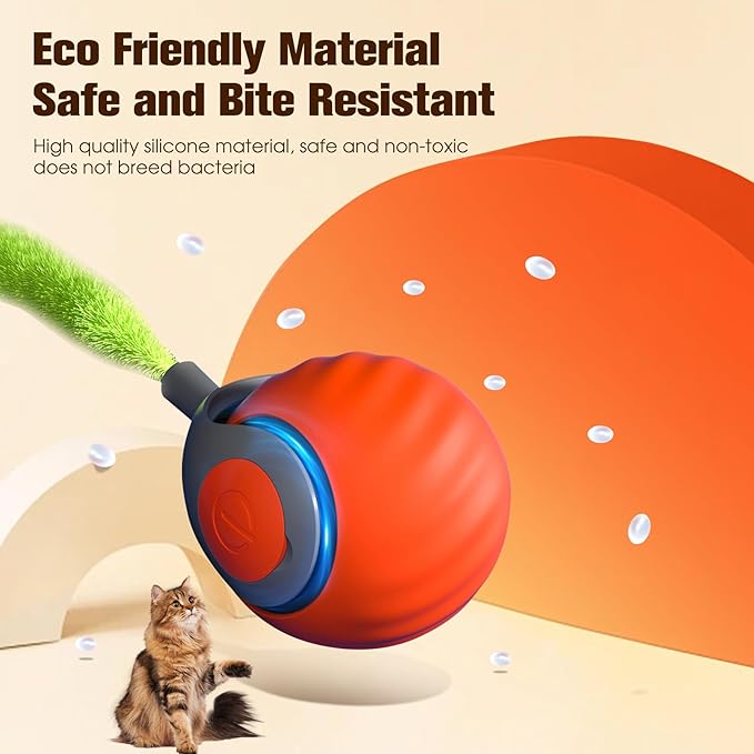 2025 New Upgrade Speedy Tail Cat Toy, Smart Interactive Pet Toys Comes with 4 Tails, Reinforced Version of The Cat Toys Balls, Two Speed Adjustment (Orange)