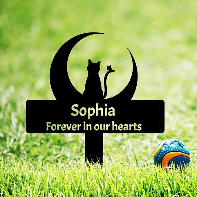 Personalized Moon Cat Memorial Grave Marker, Custom Cat Memorial Stake Grave Marker, Customized Moon and Cat Stake Metal Cat Grave Marker Pet Memorial Grave Sign Garden Plaque