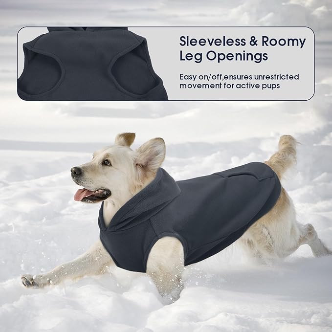 IECOii XXL Dog Hoodie for Large Dogs, Fleece Dog Sweatshirt for Large Breed Male Female Dogs,Pet Pouch Hoodie Winter Sweater Coat with Leash Hole, Warm & Lightweight Outfit for Pitbull, Grey, 2XL