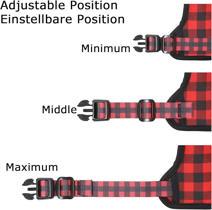 HEELE Dog Harness, No Pull Adjustable Padded Reflective Harness for Small Medium Large Dogs with Handle for Walking Training, Checkered-Red, L