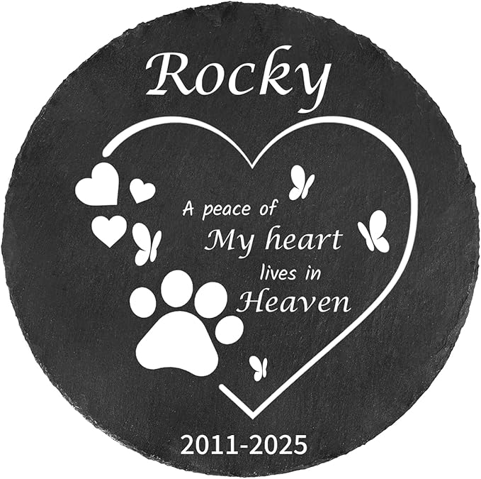 Ships Next Day Personalized Pet Memorial Stone for Loss of Dog Cat, Custom Photo Name Memory Headstone Garden Grave Marker Bereavement Sympathy Gift