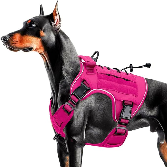 Heavy-Duty Tactical Dog Harness for Large Dogs, No Pull Adjustable Reflective Pet Vest with Molle System, K9 Military-Grade Control for Service Training, Outdoor & 10+ Breeds, Hot Pink, Large