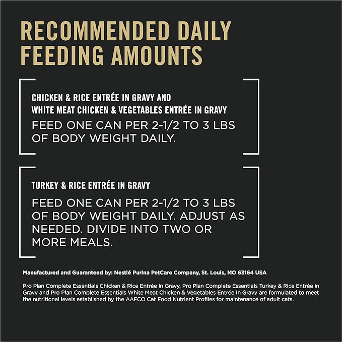 Purina Pro Plan Gravy, High Protein Wet Cat Food Variety Pack, Complete Essentials Chicken and Turkey Favorites - (2 Packs of 12) 3 oz. Cans