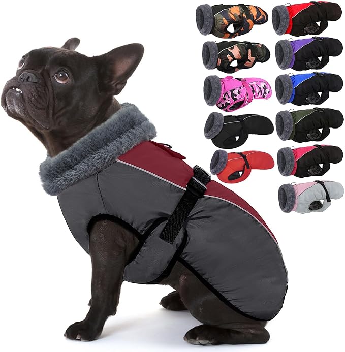 IECOii Extra Warm Dog Coat - Reflective, Adjustable Winter Jacket with Buckle & Fleece Turtleneck Dog Jackets for Small Dogs, Waterproof & Windproof Fleece Vest for Cold Weather, Burgundy, Small
