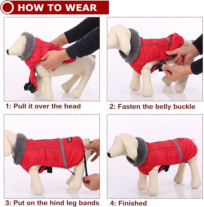 QBLEEV Warm Dog Coat - Reflective Jacket, Waterproof Winter Coat Turtleneck for Cold Weather, Thick Fleece Snowsuit Christmas Vest for Small, Medium, Large Dogs