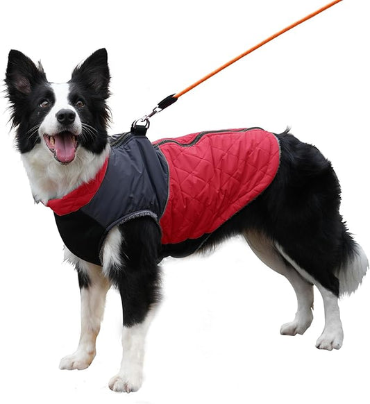 Warm Fleece Dog Coats for Large Dogs,D-Rings Waterproof Puppy Jacket for Cold Winter,Red XXXL
