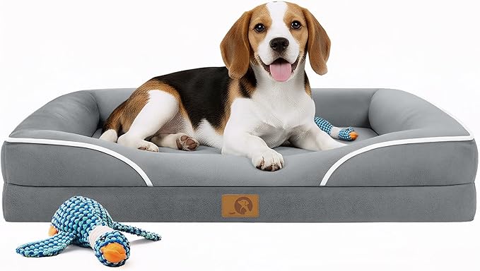 Homemate Dog Bed Medium Size Dog 28x23 inch with Orthopedic Foam Waterproof Outdoor Pet Cat Bed Sofa Supplies with Toy Dogs Crate Pad Couch with Removable Washable Cover & Non-Slip Botton Light Grey