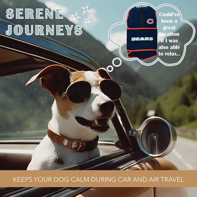 NFL Chicago Bears Dog Anxiety Shirt Calming Soothing Solution Vest, for Dogs & Cats with Anxiety, Fears, Fireworks, Loud Noises, Dark, Lonely Keeps Dogs Calm and Feeling Safe, Relaxing Jacket, Large
