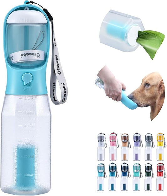 Dog Water Bottle with Food Container & Poop Bag Holder, Travel Water Bowl, Portable Pet Dispenser, Dog Gifts Stuff Accessories Items, Puppy Essentials for Yorkie Chihuahua Walking Hiking