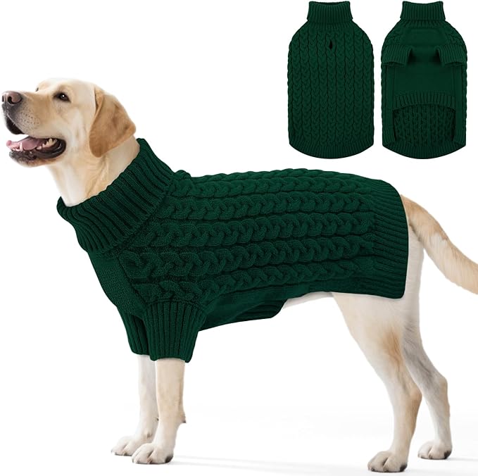 SAWMONG Dog Sweater, Dog Sweaters for Large Dogs Girls Boys, Pullover Turtleneck Knitted Doggy Sweatshirt, Cold Weather Pet Clothes（Green, X-Large