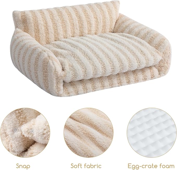 Hollypet Cat Bed Fluffy Plush Mutifuctional Double-Layer Soft Pet Couch Orthopedic Sofa Nest Beds for Small Cats and Dogs, Beige (21x15x8 inch)