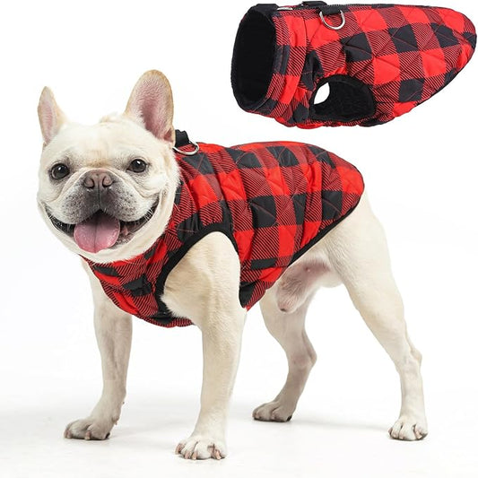 SCENEREAL Warm Puppy Jacket with Built-in Harness for Small/Medium Dogs, Waterproof Winter Coat with Zipper, Fleece Puffer Vest for Cold Weather, Windproof Snow Clothes