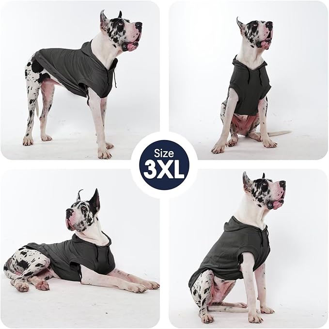 IECOii Dog Hoodie for Large Dogs, Great Dane Sweaters for Giant Breed Dogs, Breathable Lightweight Extra Large Pet Sweathshirt with Hood, XXXL Dog Hoodies for Mastiff, Grey, 3XL,(No Fleece Lined)