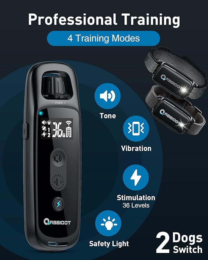 ABBIDOT Dog Shock Collar, 3300 FT Dog Training Collar with Remote, IPX7 Waterproof with 4 Training Modes, Rechargeable E-Collar for Small Medium Large Dogs (5-120 lbs)