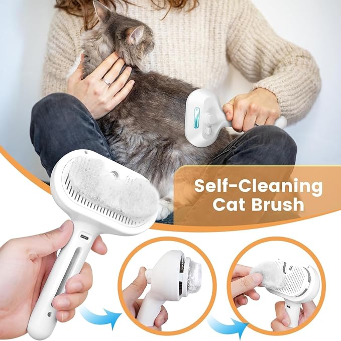 Cat Steam Brush 3 in 1 Pet Hair Grooming Brush with Steam and Release Button for Indoor Cats Pets Dogs Hair Removal Shedding