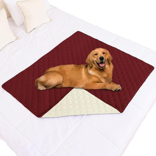 Smiry Waterproof Dog Bed Cover Pet Blanket, Soft Washable Dog Blanket for Furniture Bed Couch Sofa Reversible, Checkered (40"x50", Wine Red/Beige)