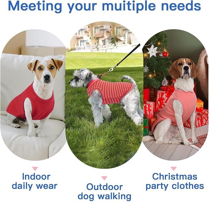 3 Pack Dog Fleece Sweaters -Red-XL, Soft Warm Tshirt | Lightweight Classic Striped Tank Top,Stretchy Vest Free Movement,Fall Strolls,Winter Warmth