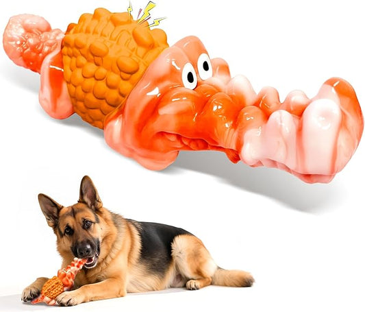 Dog Chew Toys for Aggressive Chewers: Squeaky Dog Toy to Keep Them Busy, Reduce Boredom and Consume Energy for Medium, Large Breed(Orange)
