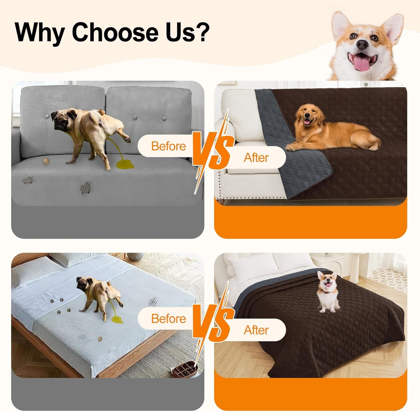 Smiry Waterproof Dog Blanket, 40x50 Inch Soft Pet Bed Cover Reversible, Washable Sofa Couch Furniture Protector for Small Medium Large Dog Puppy Cat, Geometric, Chocolate/Dark Grey