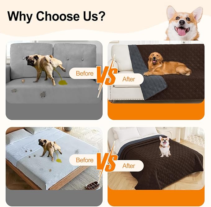 Smiry Waterproof Dog Blanket, 52x82 Inch Soft Pet Bed Cover Reversible, Washable Sofa Couch Furniture Protector for Small Medium Large Dog Puppy Cat, Geometric, Chocolate/Dark Grey