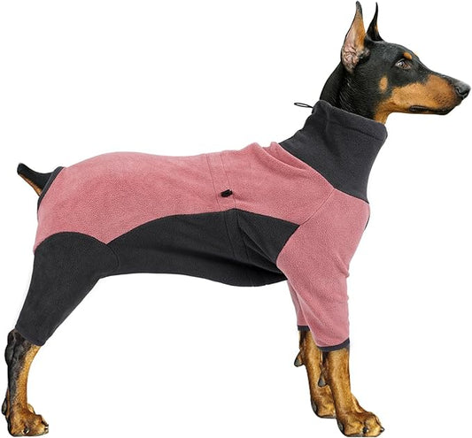 Dog Winter Coat, Warm Fleece Dog Jacket, Windproof Dog Pullover Bodysuit, Fullbody Dog Pajamas Onesie, Cold Weather Clothes for Medium Large Dog(XL,Pink)
