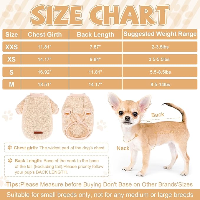 Dog Sweater Sweaters for Small Dogs Girl Purple Fleece Clothes Winter Soft Thickening Warm Puppy Boy Teacup Yorkie Chihuahua (XXS,Khaki)