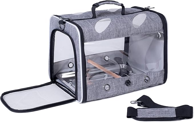 Bird Travel Carrier with Stand Perch, Breathable Bird Carrier Cage Parrot Carrier for Hiking, Airline Approved