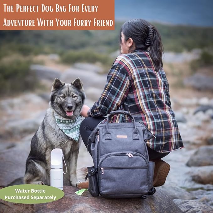 Tito's Closet Dog Travel Bag Includes Pet Travel Accessories 2-Pack Travel Bowl, 2 Dog Food Containers, Treat Bag (Black), DB2024