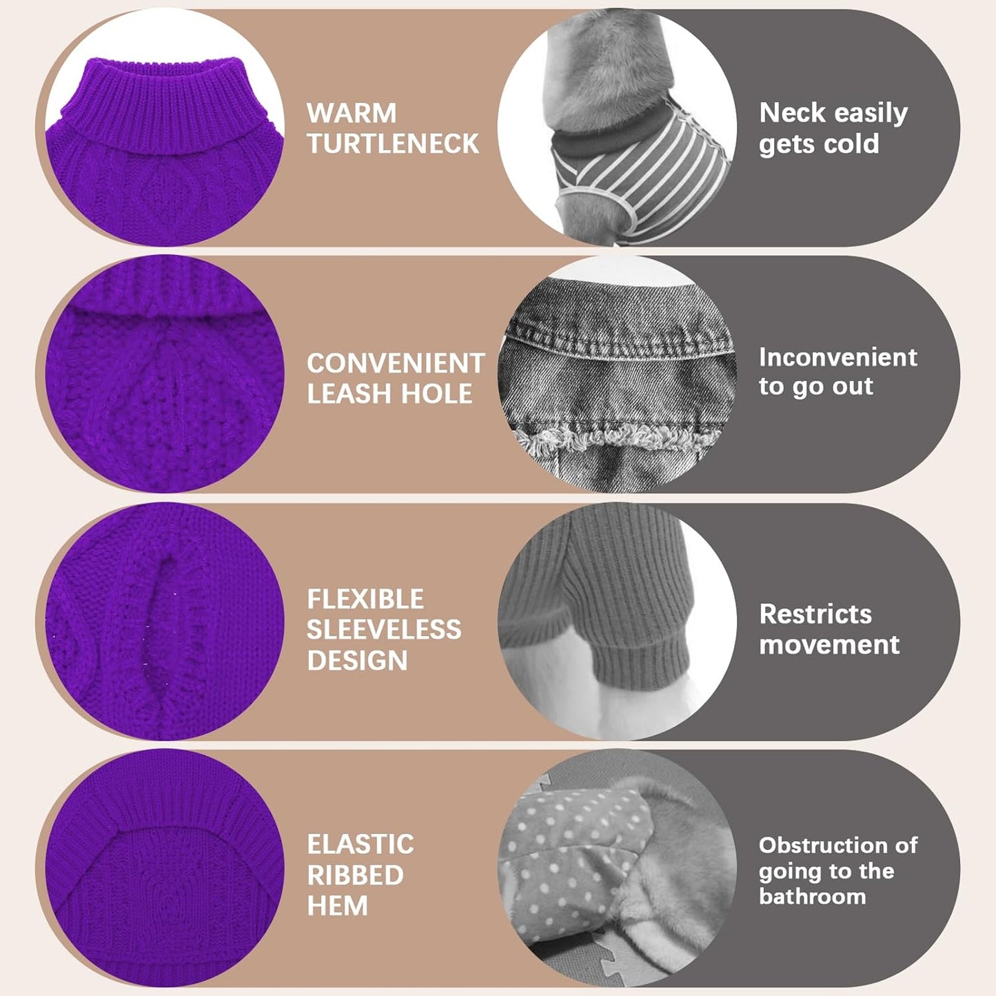 BINGPET Thermal Knitted Dog Sweater for Small Medium Large Dogs,Winter Puppy Cat Coat Warm Sweartershirts Outfits,Classic Cable Knit Turtleneck Pullover Dog Jumper Coat Warm Sweartershirts