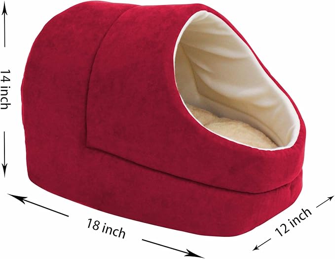 4 in 1 Self Warming Burrow Cat Bed, Pet Hideway Sleeping Cuddle Cave (Burgundy-2)