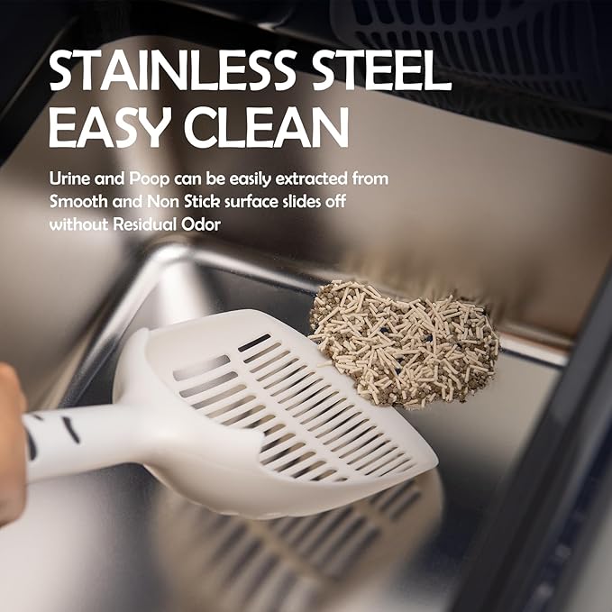 MEEXPAWS Stainless Steel Cat Litter Box Top Entry XL Large with Lid, 8'' High Side Metal Cat Litter Box for Big Cats, Top Cover with Slot, Non-Stick, Easy Clean, Include Litter Scoop