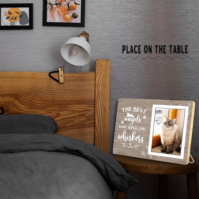 Cats Memorial Picture Frame,The Best Angels Have Wings and Whiskers,Wooden Pet Remembrance Gift for Cat Owners, Sympathy Gift for Loss of a Cat(4 x 6 Photo)