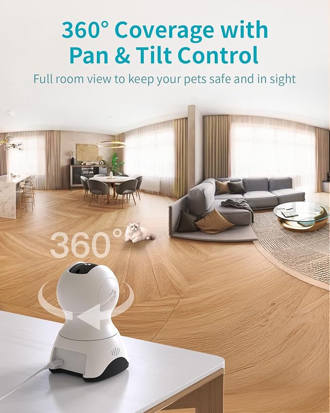 VIMTAG 2.5K Indoor Camera, 360° Pet Camera, 5G/2.4G WiFi Baby Monitor with Phone App, Speaker for Dog Cat Home Security, Motion Tracking, Free AI Detection & Alarm, Night Vision, SD/Cloud Storage