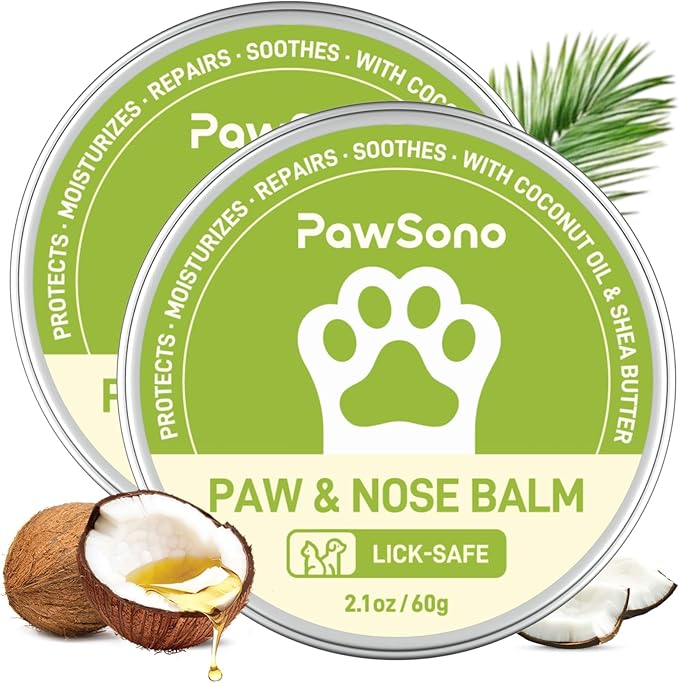 Lick-Safe Dog Paw & Nose Balm with Coconut Oil | All-Natural Paw Moisturizer & Cream for Dry, Cracked Pads & Snouts| Paw Wax & Soother, Nose Butter for Bulldogs| Horse Hoof Care (2.1 oz*2)