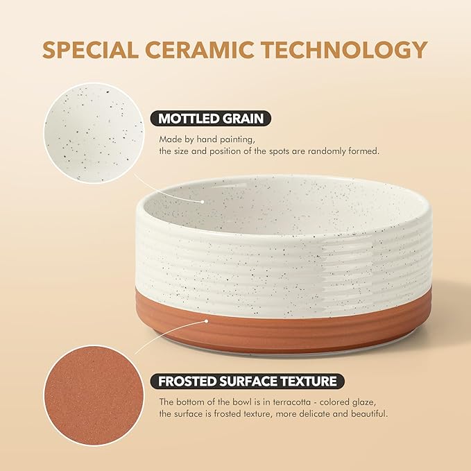 Ceramic 5.1inch Raised Double Bowls Set with Acacia Wood Stand, 2 Heights Elevated, Food & Water Bowls for Puppy, Kitty, Cats(13.5oz, Vanilla White)