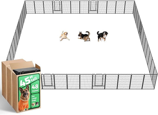 FXW Rollick Unleashed Dog Playpen for Indoor, Yard, RV Camping, 45 inch 48 Panels for Large Dogs, Black│Patented