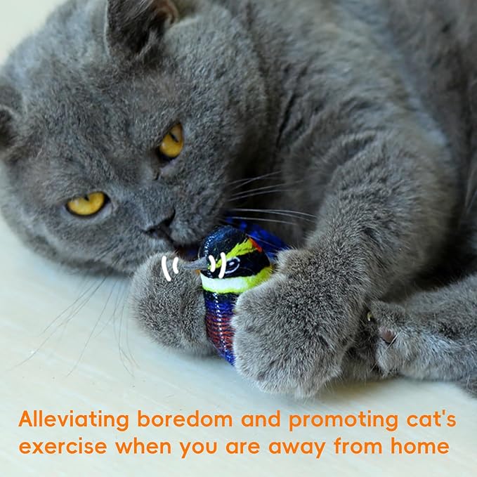 Catnip Cat Toys Satisfy Cat's Natural Hunting Instintion for Indoors Cats Feather Toys Interactive with Lifelike Chirp Sound Chirping Bird Kitten Toy Real Feather(Green Bird)