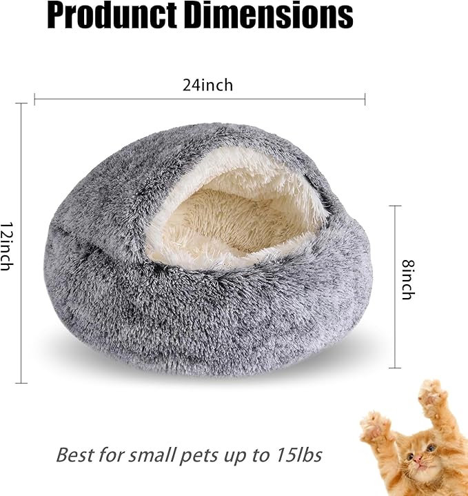 Cat Beds for Indoor Cats,Cat Cave for Puppy and Kitty,Calming Small Dog Bed for Small Dogs with Cover Cave,Cozy Warming Fluffy Washable Anti-Slip Pet Sleeping Bag(24 * 24inch,Grey)