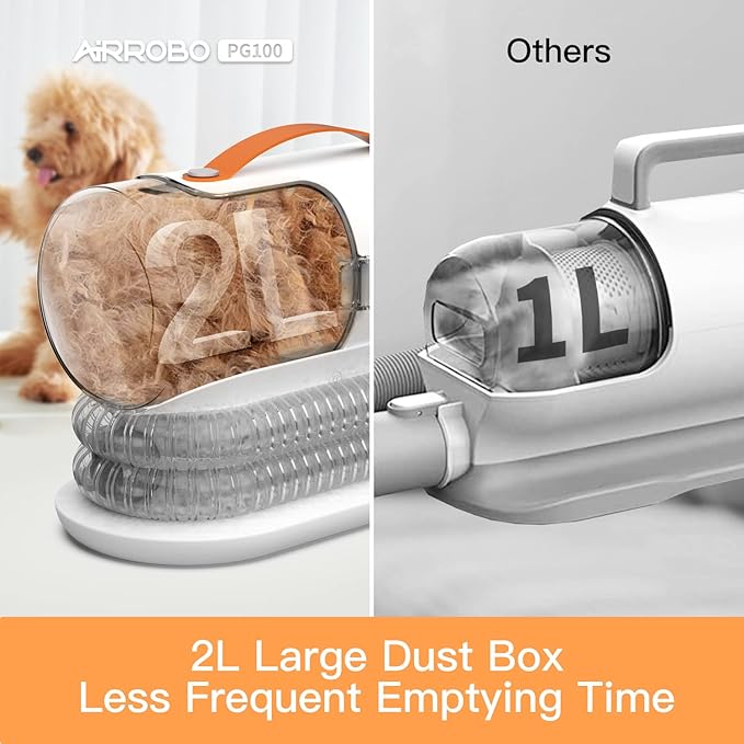 AIRROBO Dog Grooming Vacuum, Dog Grooming Kit,12000Pa Strong Pet Vacuum, 2L Large Capacity Vacuum for Shedding Grooming Hair, Quiet,PG100