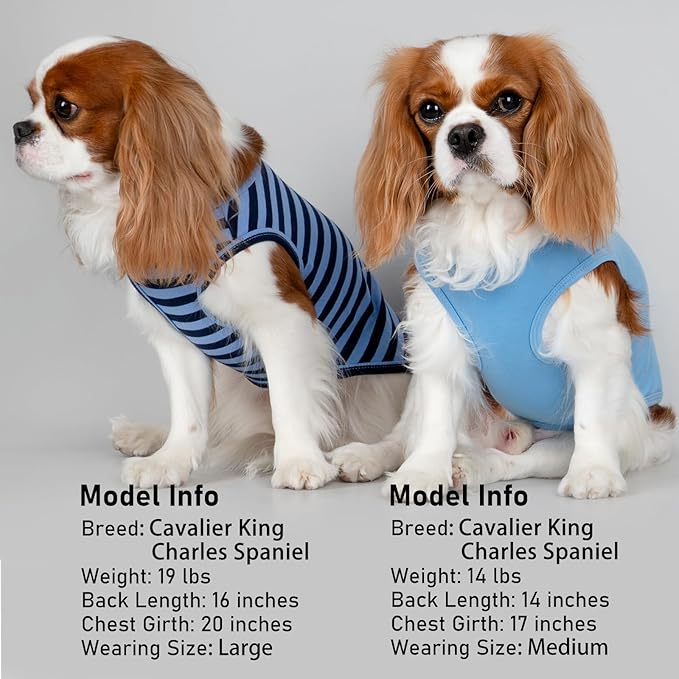 KYEESE 2Pack Dog Shirts Striped T Shirt Cotton Tank Top Soft Tee for Small Dogs Lightweight Clothes Sleeveless Dog Vest, Medium,Dark Blue+Striped