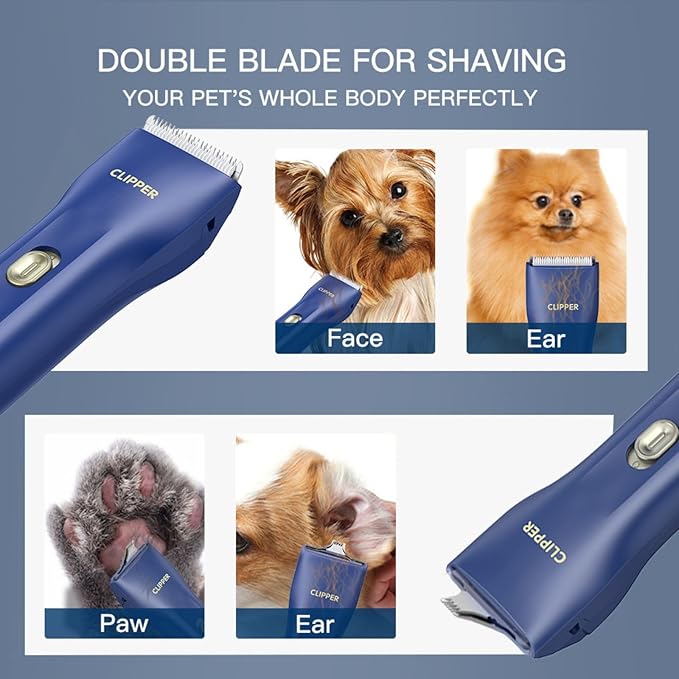 Dog Grooming Kit Clipper for Thick Coat Low Noise Cordless Cat Hair Trimmer Rechargeable Shaver Pet Grooming Tools for Small and Large Animals